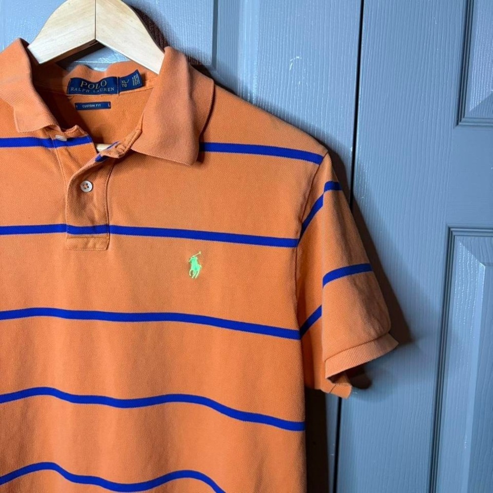 Polo Ralph Lauren striped polo shirt Size XL orange blue preppy classic - Picture 2 of 4